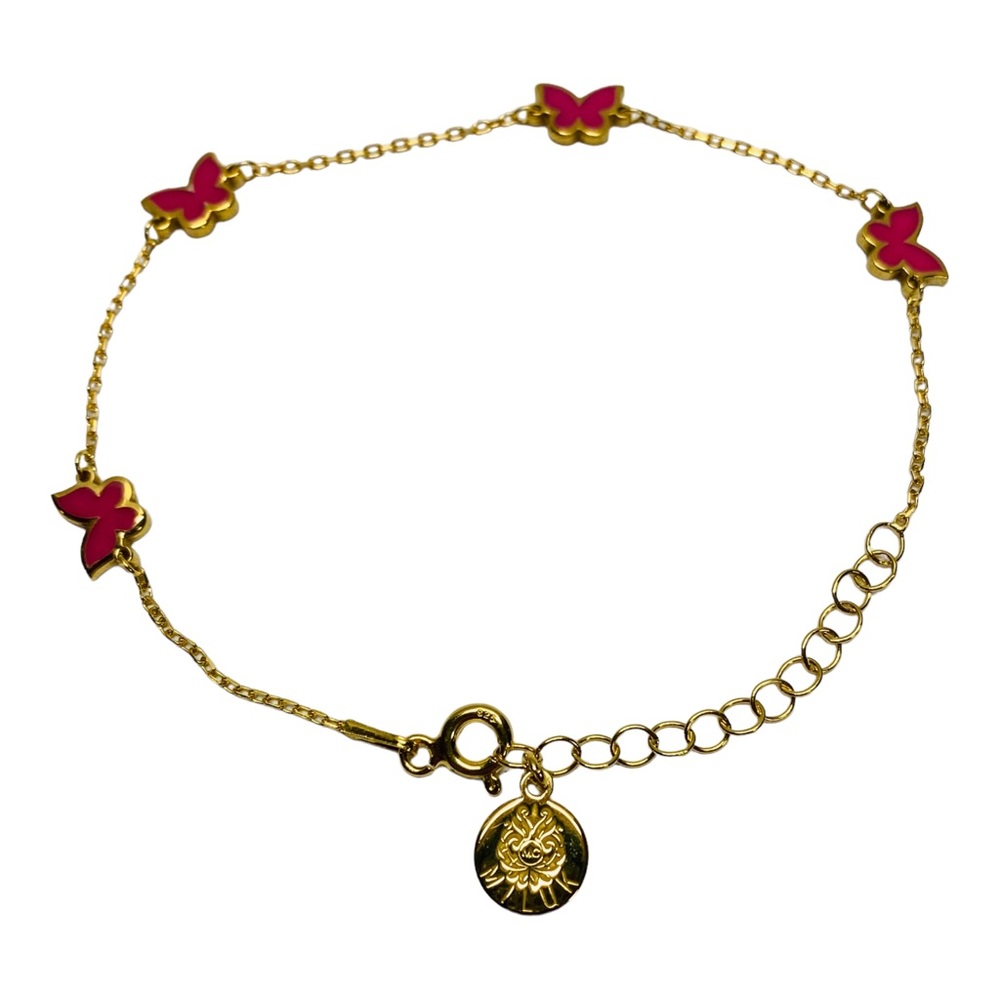 Gold Plated Sterling Silver 925 Charm Bracelet Anklet Pink Butterflies Jewelry